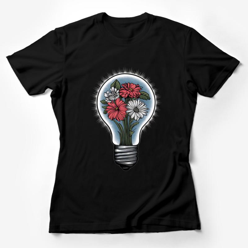 Floral Light Bulb Graphic Tee, Women's Flower Illustration T-Shirt, Botanical Art Tee, Creative Nature Design Shirt, Gift for Her Female T-Shirt