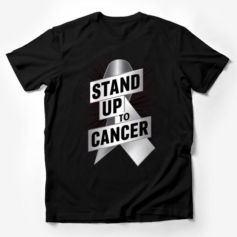 Stand Up To Cancer T-Shirt, Inspirational Quote Tee, Unisex Support Shirt, Awareness Ribbon Apparel, Metallic Design Top Male T-Shirt