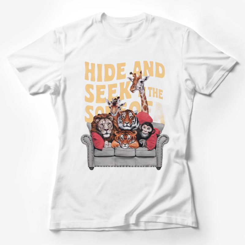 Funny Animal Hide and Seek Couch T-Shirt, Cute Safari Theme Tee, Unisex Graphic Tee Shirt Female T-Shirt