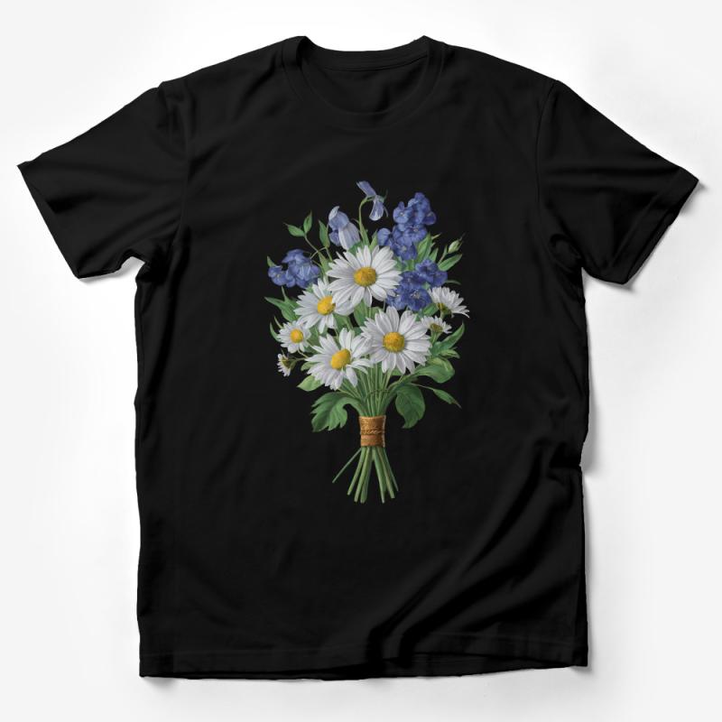 Women's Floral Bouquet T-Shirt, Artistic Botanical Print Tee, Casual Fashion Flower Top, Elegant Daisy and Bellflower Design Shirt Male T-Shirt