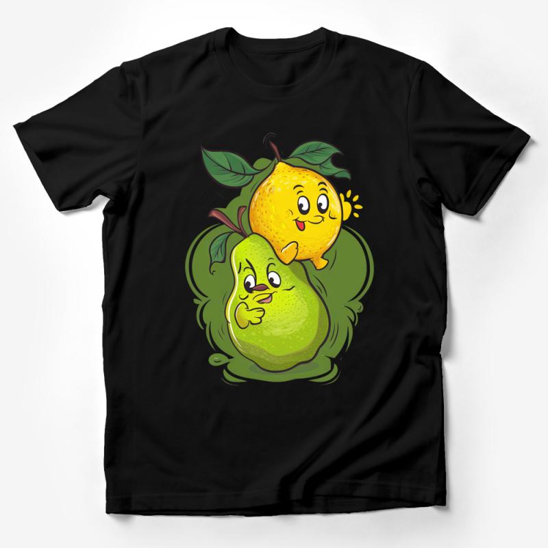 Cartoon Fruit Buddies T-Shirt, Cute Lemon and Pear Graphic Tee, Unisex Summer Casual Wear, Funny Fruit Characters Shirt Male T-Shirt