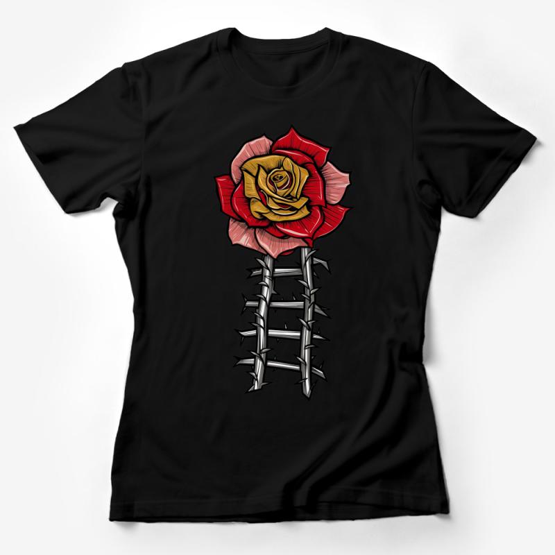 Graphic Rose with Thorns Ladder T-Shirt, Unique Floral Art Tee, Trendy Botanical Shirt, Men's Women's Unisex Fashion Top Female T-Shirt