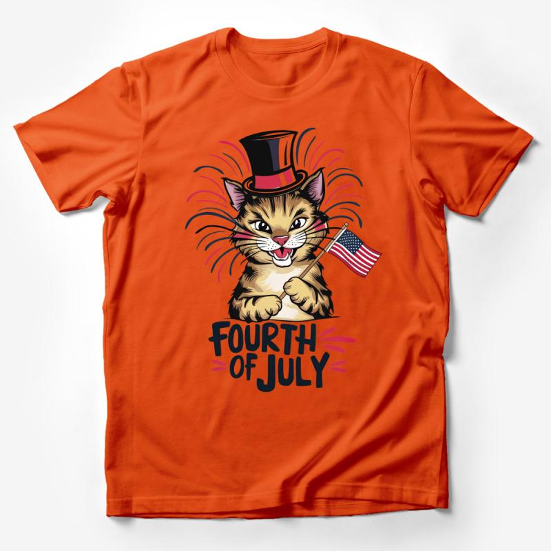 Patriotic Cat T-Shirt, Fourth of July USA Flag Top, Independence Day Outfit, Cute Cat Lover Tee, American Holiday Apparel, Unisex Male T-Shirt