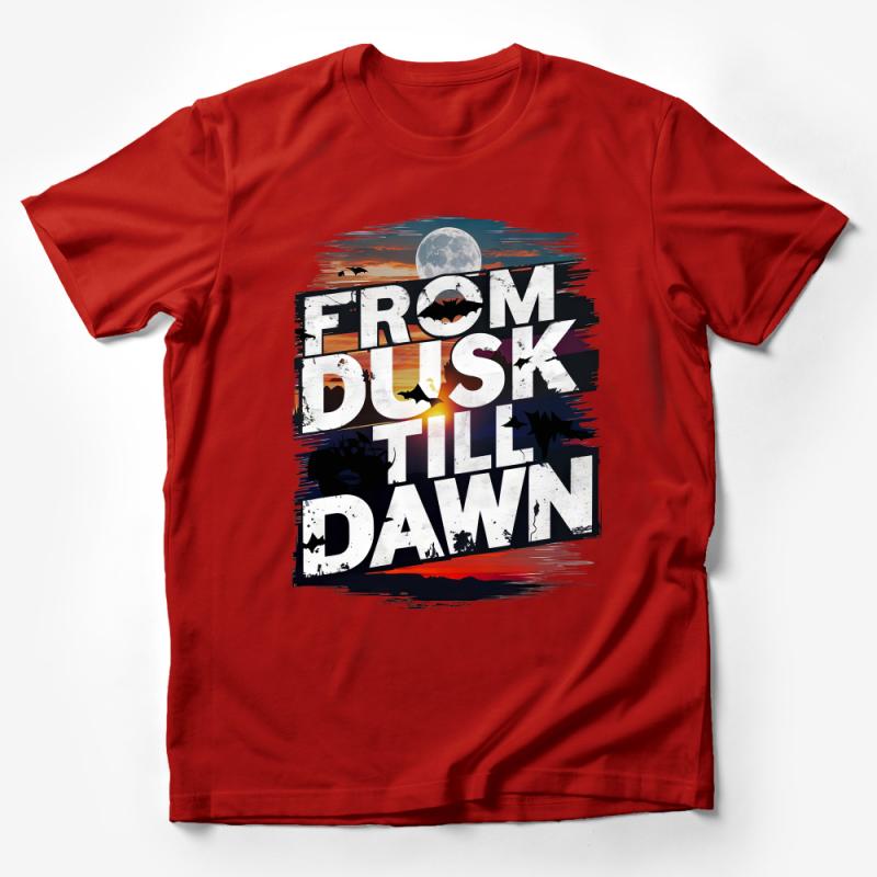 From Dusk Till Dawn Graphic Tee, Moonrise and Sunset Cotton T-Shirt, Unique Paint Stroke Style Shirt for Casual Wear Male T-Shirt