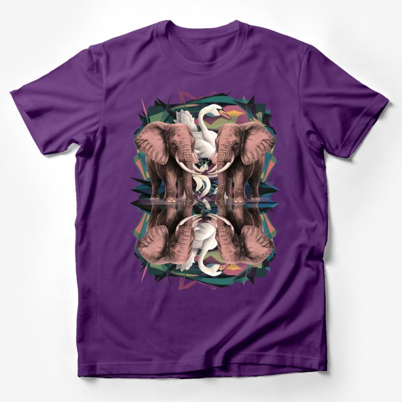 Unique Elephant and Swan Nature Inspired Symmetrical Art T-Shirt Design Male T-Shirt