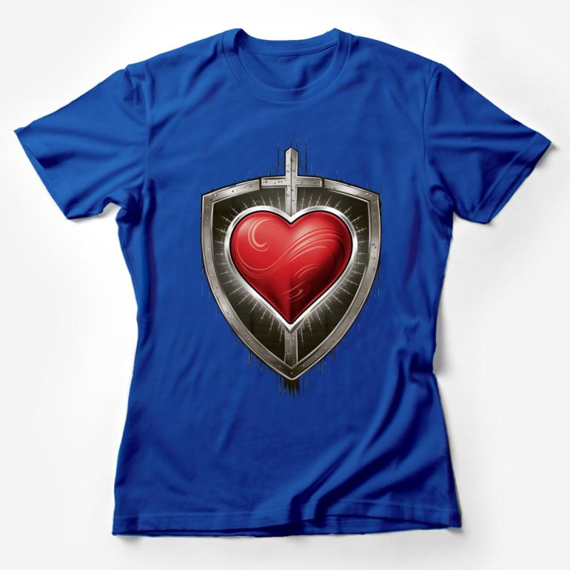 Unique Love Emblem Heart Shield Graphic Tee, Stylish Valentine's Day T-Shirt Gift Female T-Shirt