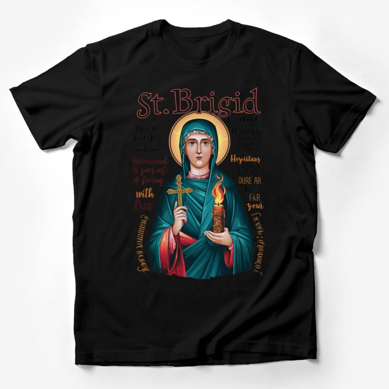 St. Brigid of Ireland Tee, Catholic Saint Illustration, Inspirational Graphic T-Shirt, Religious Gift, Christian Art Clothing, Unisex Male T-Shirt