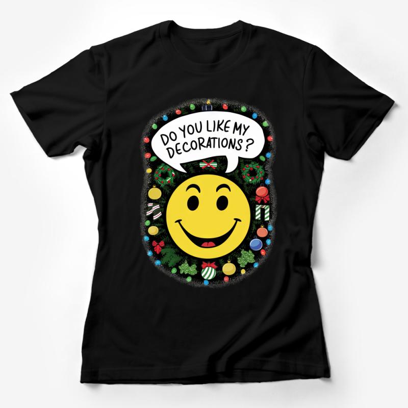 Festive Holiday T-Shirt, Smiling Emoji with Christmas Decorations, Funny Xmas Party Tee, Unisex Winter Apparel, Gift Idea Female T-Shirt