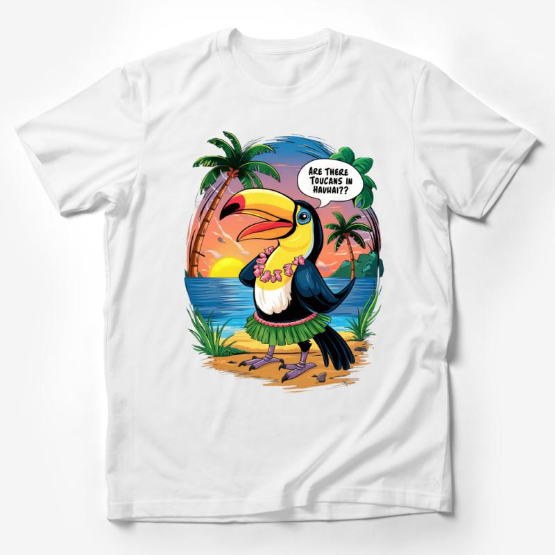 Tropical Toucan T-Shirt with Sunset, Hawaiian Style Beach Graphic Tee, Casual Summer Vacation Clothing, Unisex Male T-Shirt