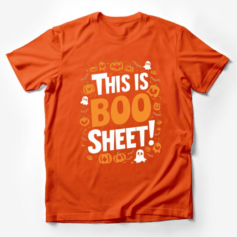 Halloween T-Shirt This Is Boo Sheet Funny Pun, Spooky Ghost Tee, Fall Pumpkin Humor, Orange October Apparel Male T-Shirt