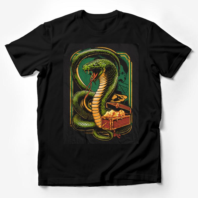 Vintage Serpent Graphic Tee, Snake and Treasure Chest, Cool Retro T-Shirt, Unique Unisex Shirt Design, Hipster Streetwear Top Male T-Shirt