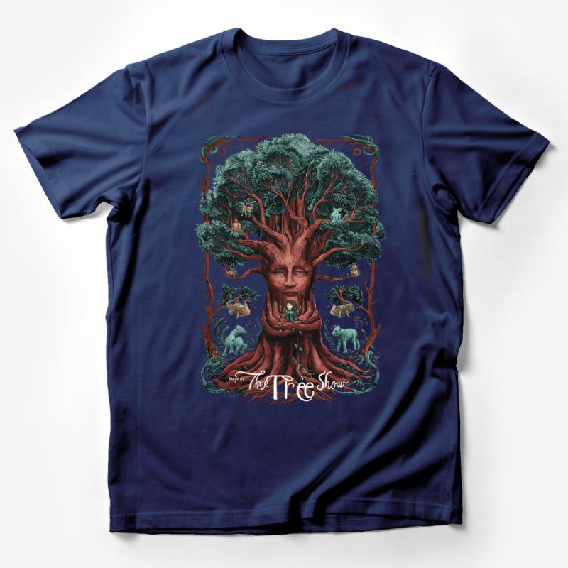 Enchanted Forest Tree Graphic Tee with Animals, Nature-Inspired Artistic T-Shirt, Unisex Fantasy Illustration Apparel Male T-Shirt