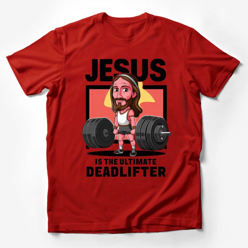 Jesus the Ultimate Deadlifter Gym T-Shirt, Funny Religious Workout Tee, Christian Fitness Apparel, Spiritual Lifting Gift Idea Male T-Shirt