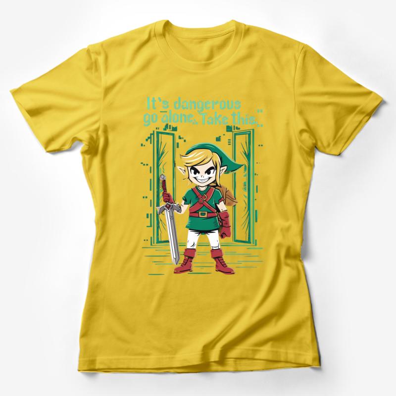 Unisex Gamer T-Shirt, Retro Video Game Character, It's Dangerous Quote Top, Green Adventure Tee, Fantasy Gaming Gift, Cool Pixel Art Shirt Female T-Shirt