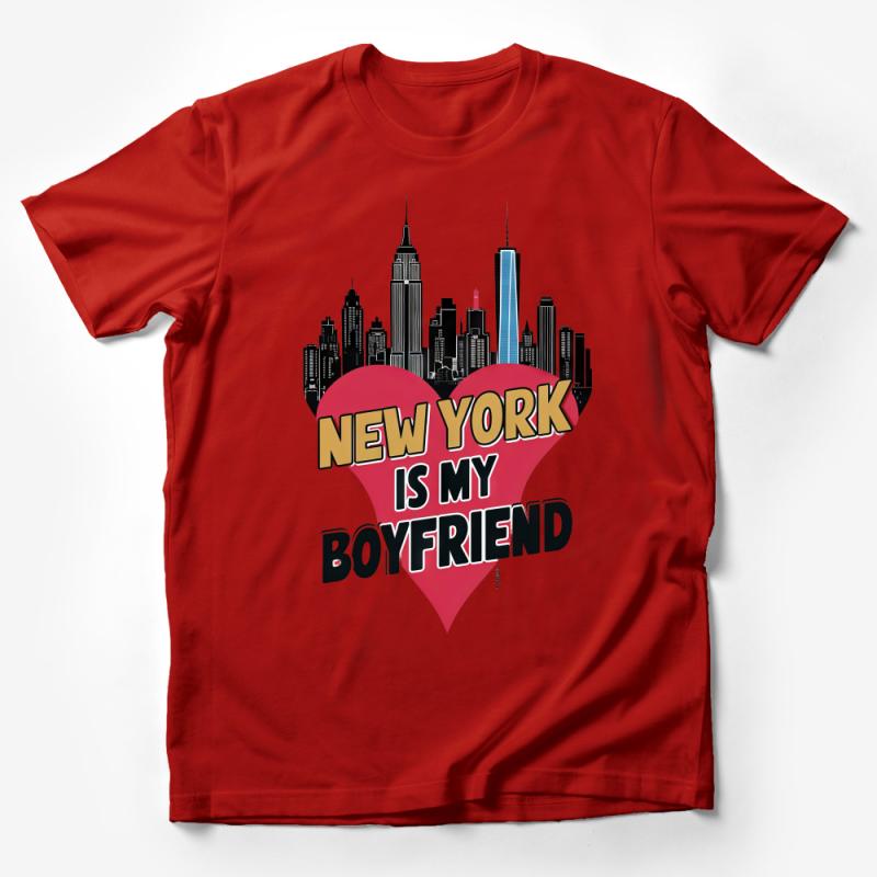 New York is My Boyfriend Heart Skyline T-Shirt, Love NYC Graphic Tee Male T-Shirt