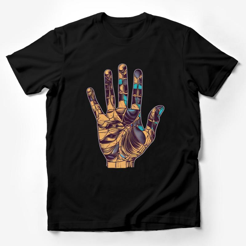 Intricate Mechanical Hand Design T-Shirt, Perfect for Tech Enthusiasts and Cyborg Fans Male T-Shirt