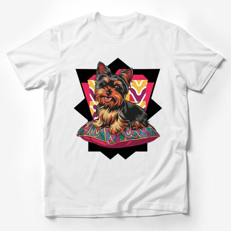 Vibrant Yorkshire Terrier Dog Graphic T-Shirt, Colorful Pet Illustration Tee, Animal Lover Gift Idea Male T-Shirt