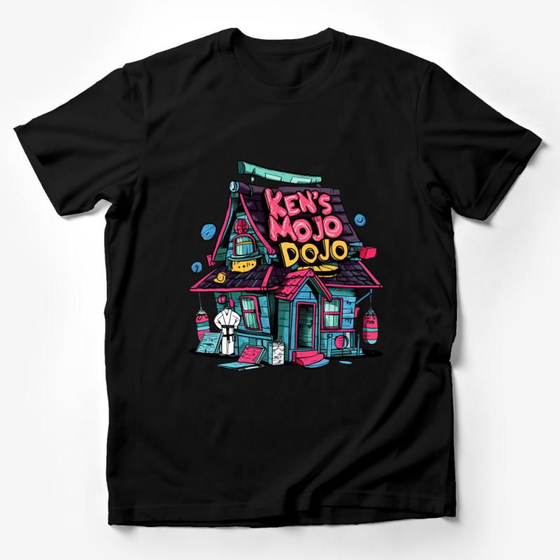 Colorful Ken's Mojo Dojo Cartoon Illustration T-Shirt, Unique Martial Arts Tee Male T-Shirt