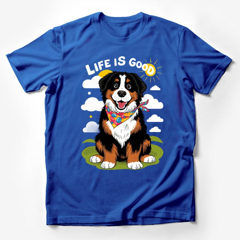 Happy Bernese Mountain Dog T-Shirt, Life is Good Sunshine Graphic Tee for Dog Lovers Male T-Shirt