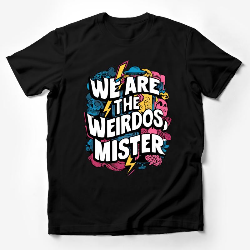 We Are The Weirdos Mister Bold Graphic T-Shirt, Retro Style Tee, Colorful Skull and Lightning Design Top, Unisex Male T-Shirt