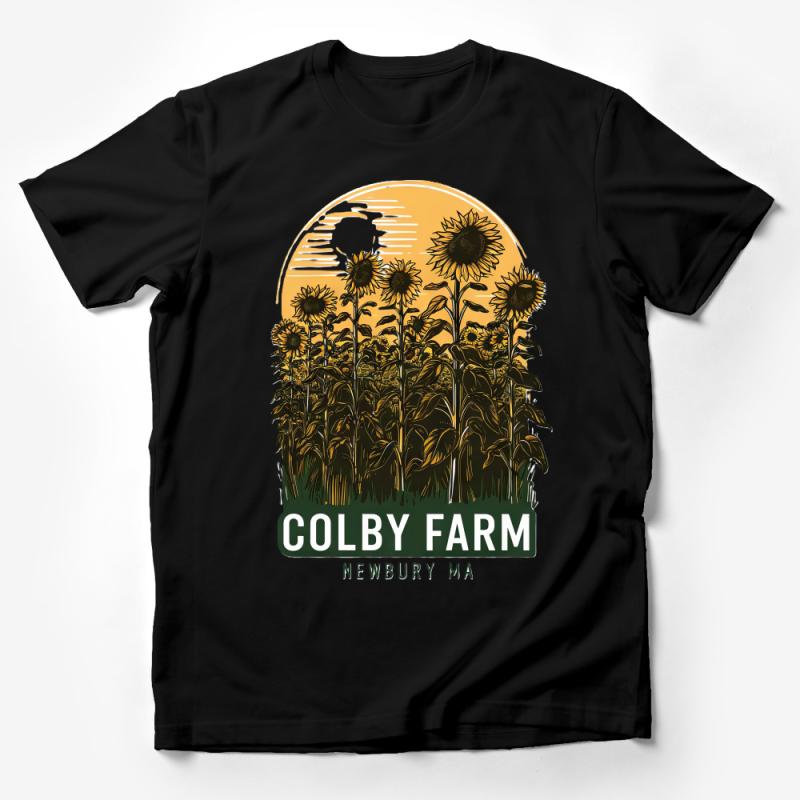 Vintage Colby Farm Newbury MA Sunflower Field Sunset Graphic T-Shirt Male T-Shirt