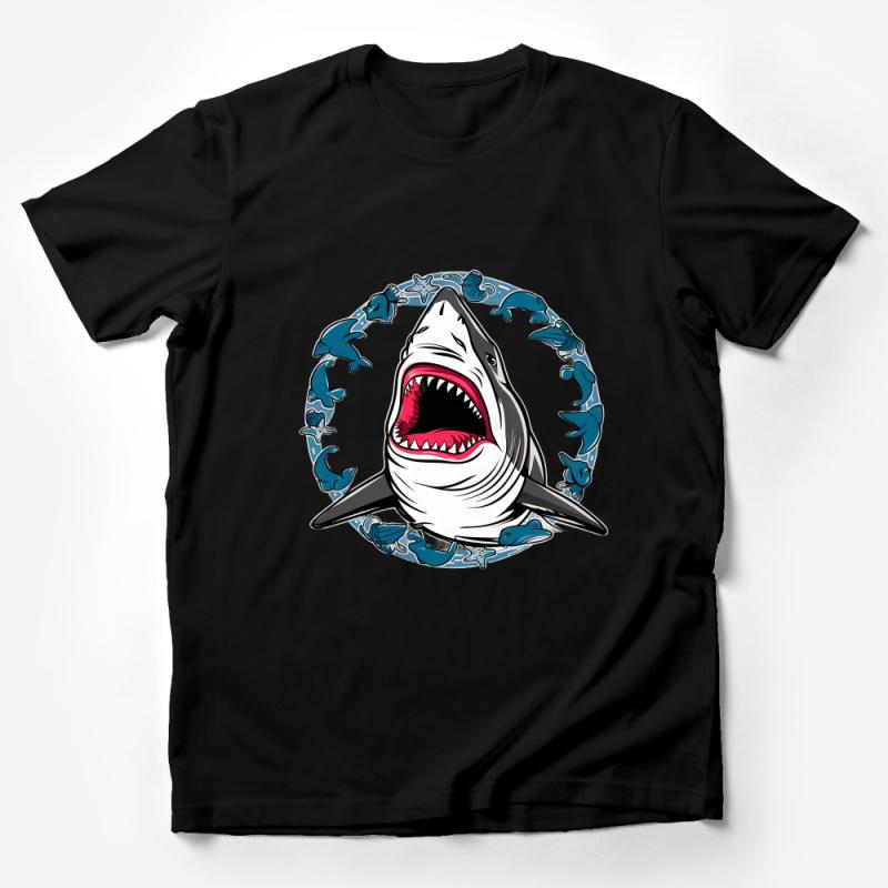 Great White Shark T-Shirt, Ocean Predator Fish Tee, Unisex Marine Life Shirt, Shark Lover Gift, Graphic Animal Circle Design Top Male T-Shirt