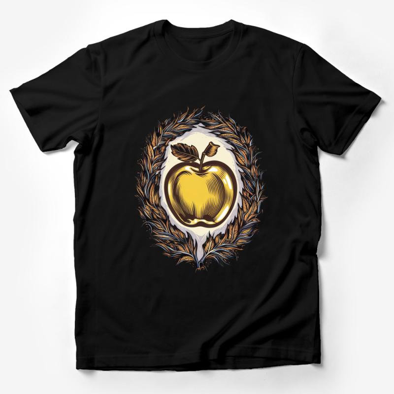 Golden Apple Graphic Tee, Nature-Inspired Illustration T-Shirt, Unique Artistic Design Unisex Top, Casual Wear Male T-Shirt