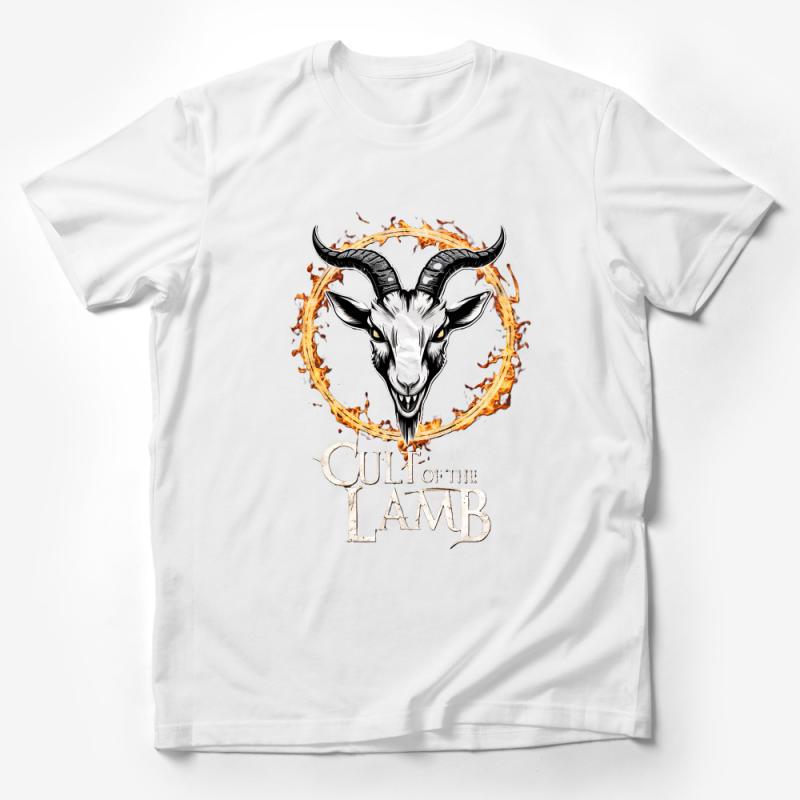 Gothic Lamb Skull T-Shirt, Occult Symbol Tee, Dark Aesthetic, Fire Ring Graphic, Unisex Cotton Shirt, Fashion Statement, Unique Design Male T-Shirt