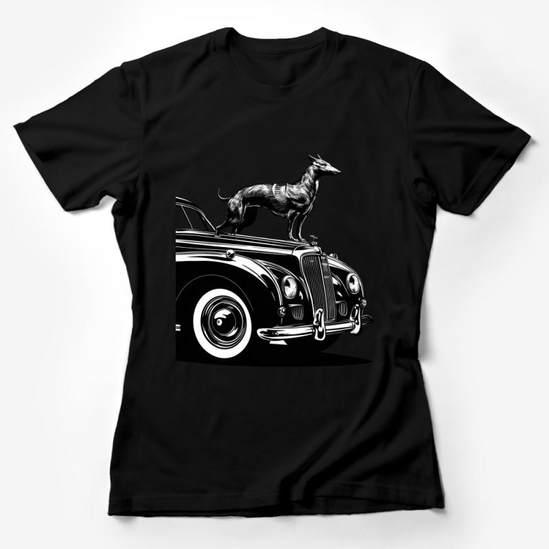 Vintage Car and Dog Line Art T-Shirt, Classic Automobile Enthusiast Tee, Unique Graphic Shirt for Dog Lovers Female T-Shirt