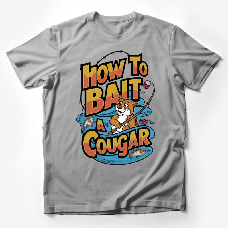 Funny Fishing T-Shirt, How To Bait A Cougar Cartoon, Unisex Fisherman Tee, Humorous Graphic Shirt, Casual Wear, Gift for Anglers Male T-Shirt