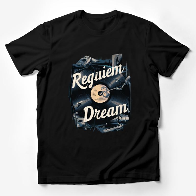 Vintage Vinyl Record Graphic T-Shirt, Requiem Dream Music Lover Tee, Unisex Retro Turntable Tee, Classic Rock Apparel Male T-Shirt