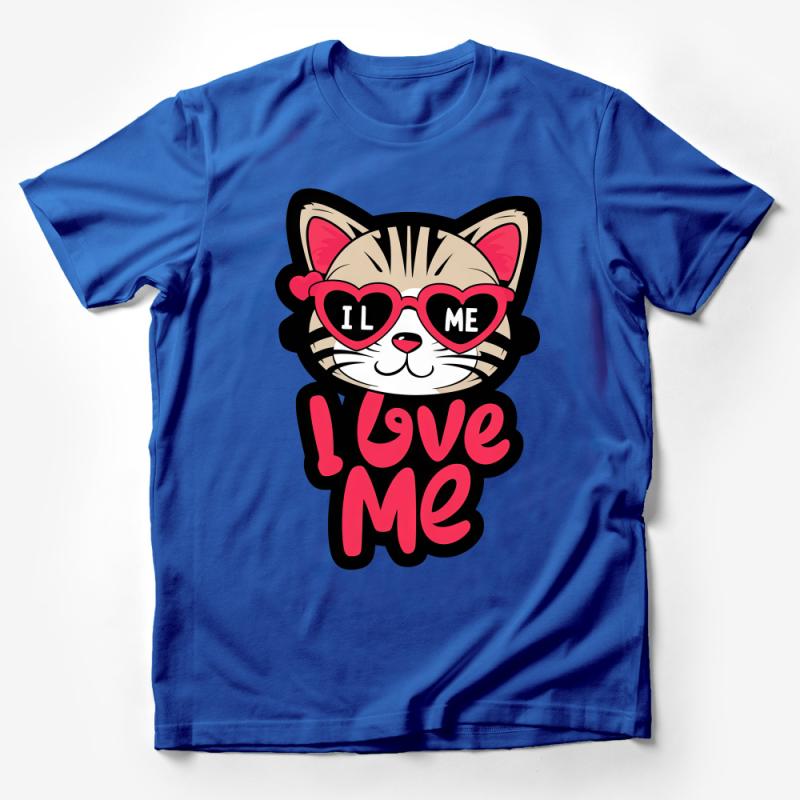 Cute I Love Me Cat T-Shirt, Self Love Graphic Tee, Kitten with Heart Glasses, Positive Message Apparel, Gift for Cat Lovers Male T-Shirt