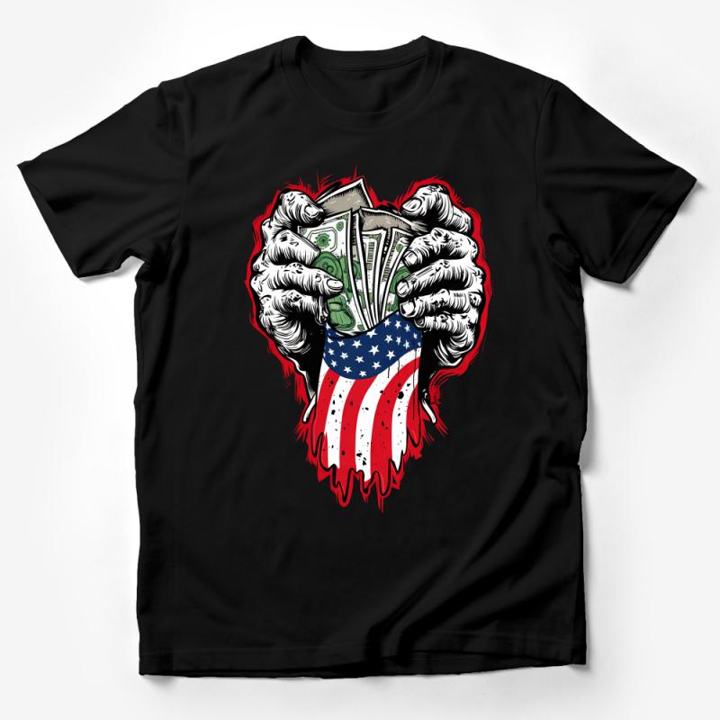 Patriotic Money Power T-Shirt, American Flag Fist Holding Cash, Financial Freedom Tee, Unisex Graphic Shirt, USA Pride Apparel Male T-Shirt