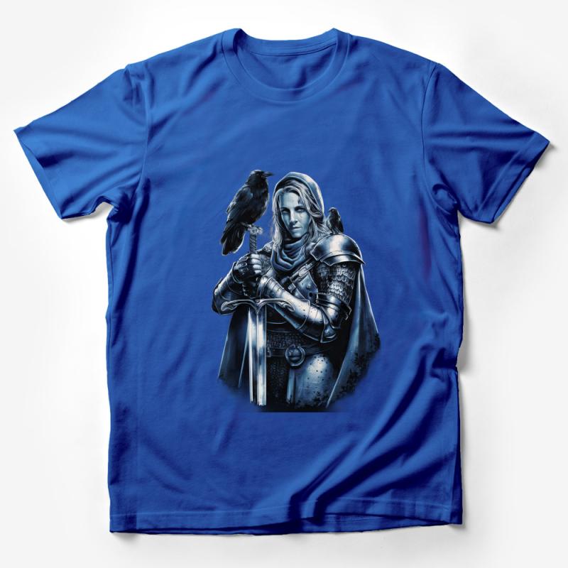 Fantasy Warrior T-Shirt, Medieval Knight with Raven Graphic Tee, Unisex Epic Battle Shirt Male T-Shirt