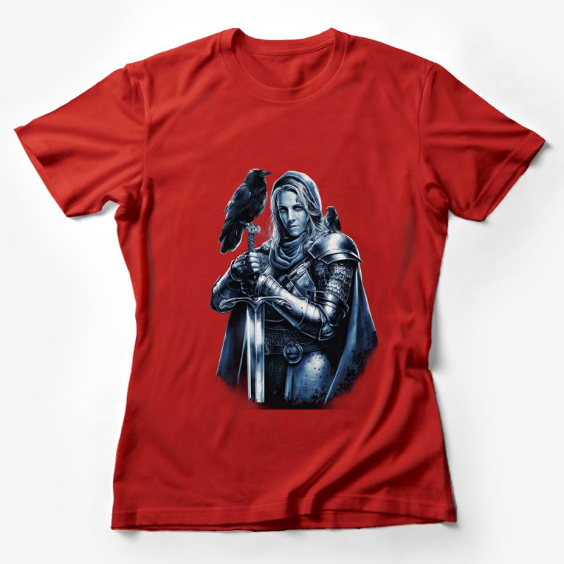 Fantasy Warrior T-Shirt, Medieval Knight with Raven Graphic Tee, Unisex Epic Battle Shirt Female T-Shirt