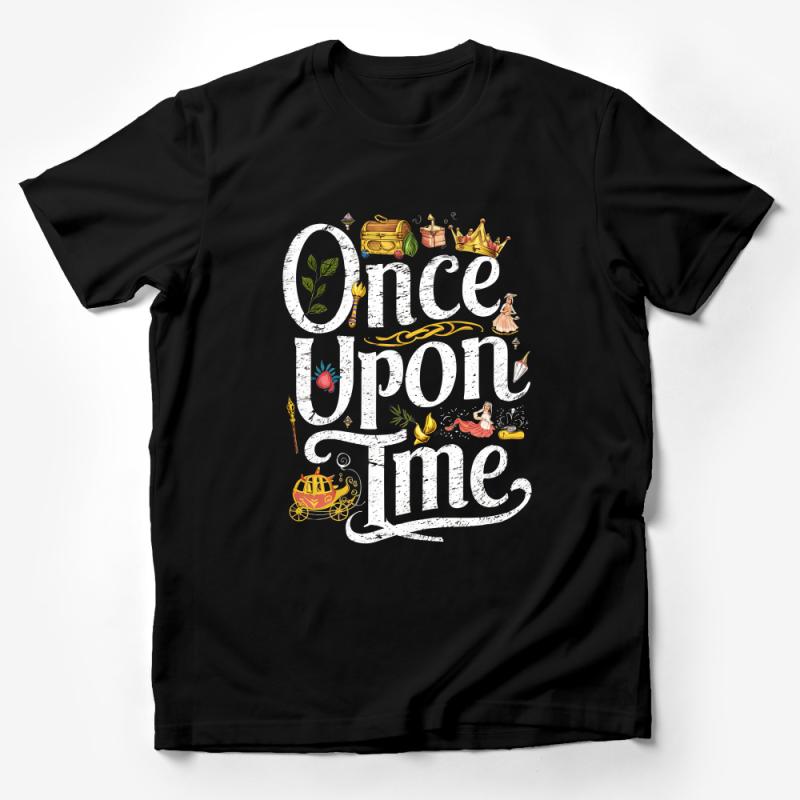 Once Upon a Time Fairy Tale Lettering T-Shirt, Whimsical Storybook Graphics Tee, Unisex Adult Clothing, Fantasy Book Lover Gift Male T-Shirt