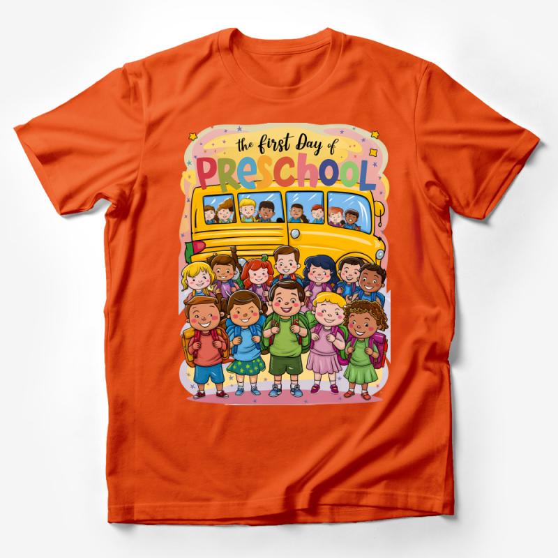 First Day of Preschool Kids T-Shirt, Colorful School Bus Graphic Tee, Back to School Comfy Unisex Shirt Male T-Shirt