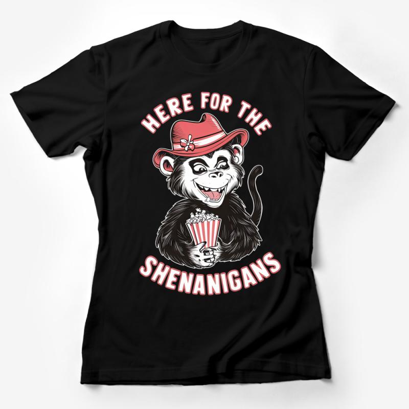 Monkey Graphic Tee, Here For The Shenanigans T-Shirt, Fun Party Shirt, Popcorn Monkey, Unisex Tee Female T-Shirt