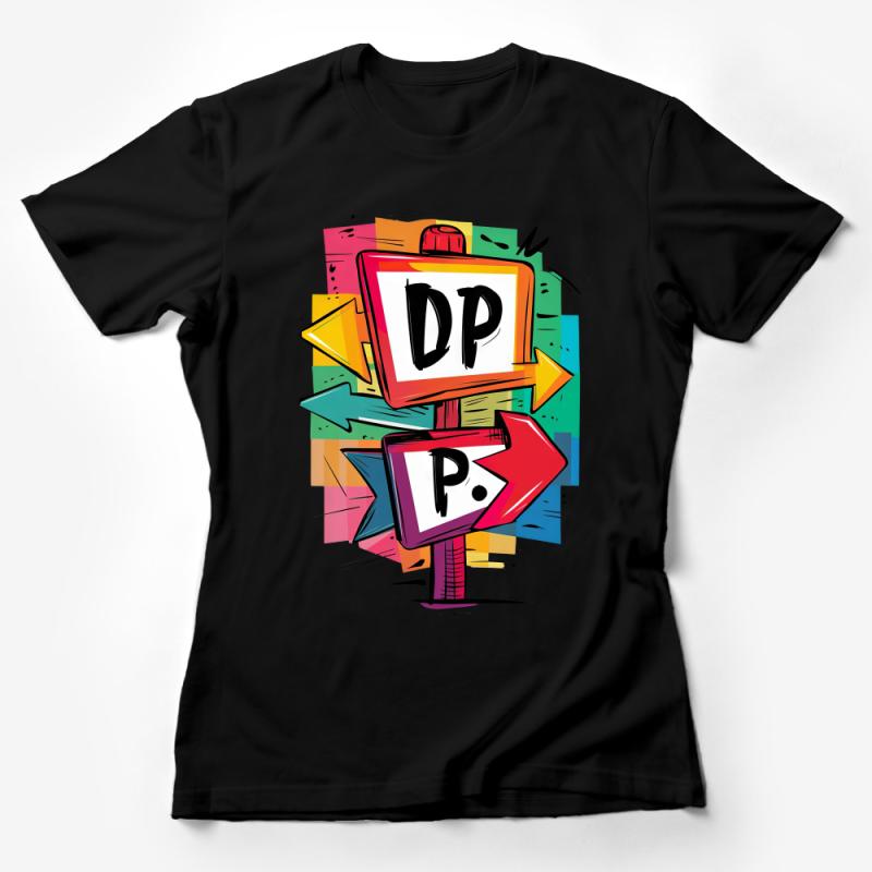 Abstract Art Directional Signs T-Shirt, Colorful Graphic Tee, Trendy Urban Style Unisex Shirt, Casual Streetwear Top Female T-Shirt