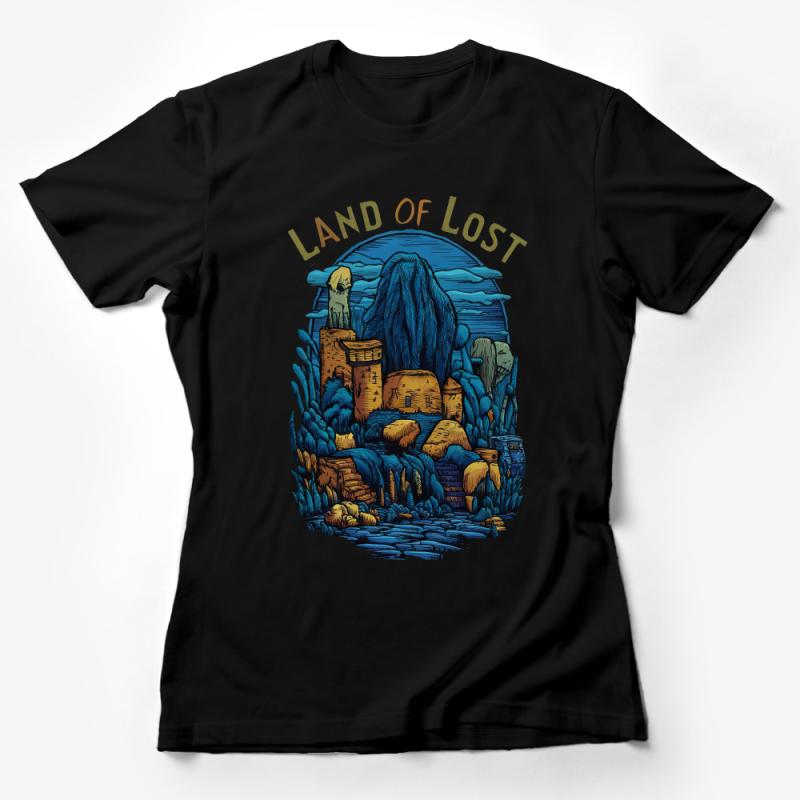 Land of Lost Graphic Tee, Vintage-Inspired Fantasy Art T-Shirt, Unique Mystical Tee, Adventure and Exploration Shirt Design Female T-Shirt