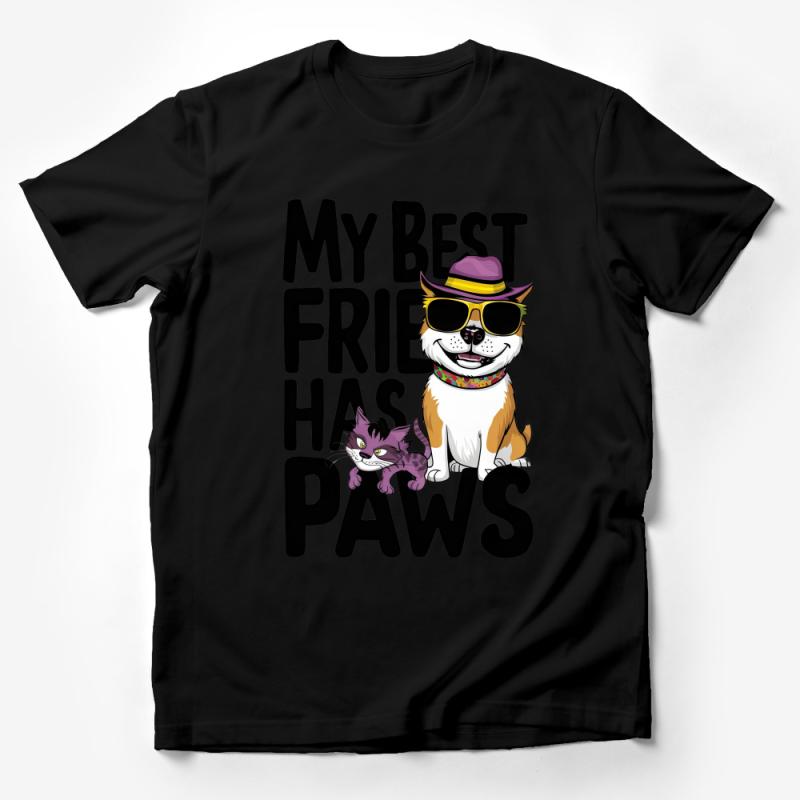 Funny Dog Cat Friendship Graphic T-Shirt, My Best Friend Has Paws Tee, Unisex Animal Lover Shirt for Pet Owners Male T-Shirt