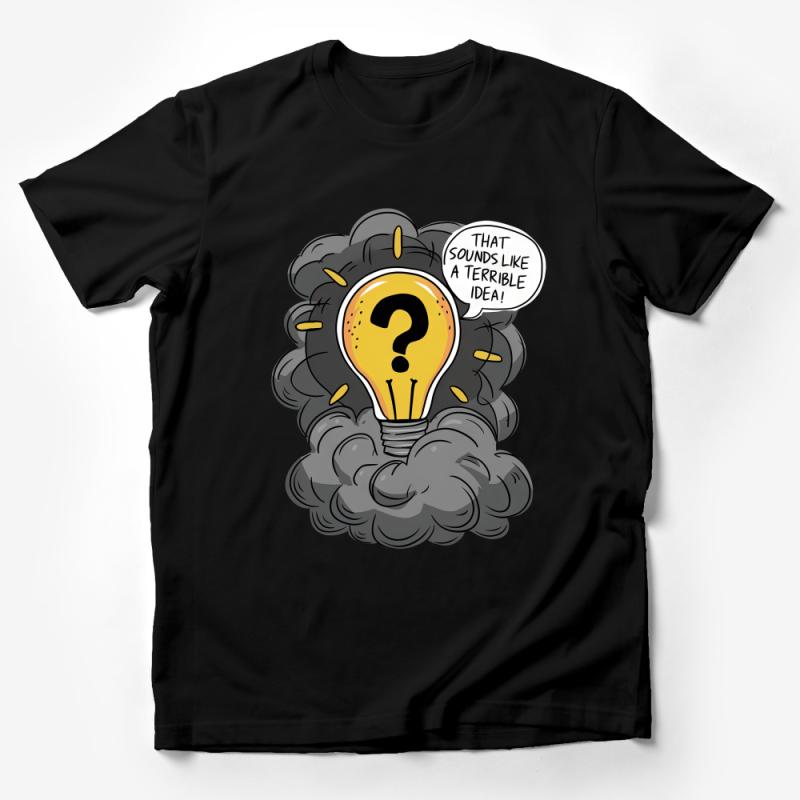 Funny Question Mark Light Bulb T-Shirt, Sarcastic Idea Quote Tee, Unisex Graphic Shirt, Casual Shirt Gift Male T-Shirt