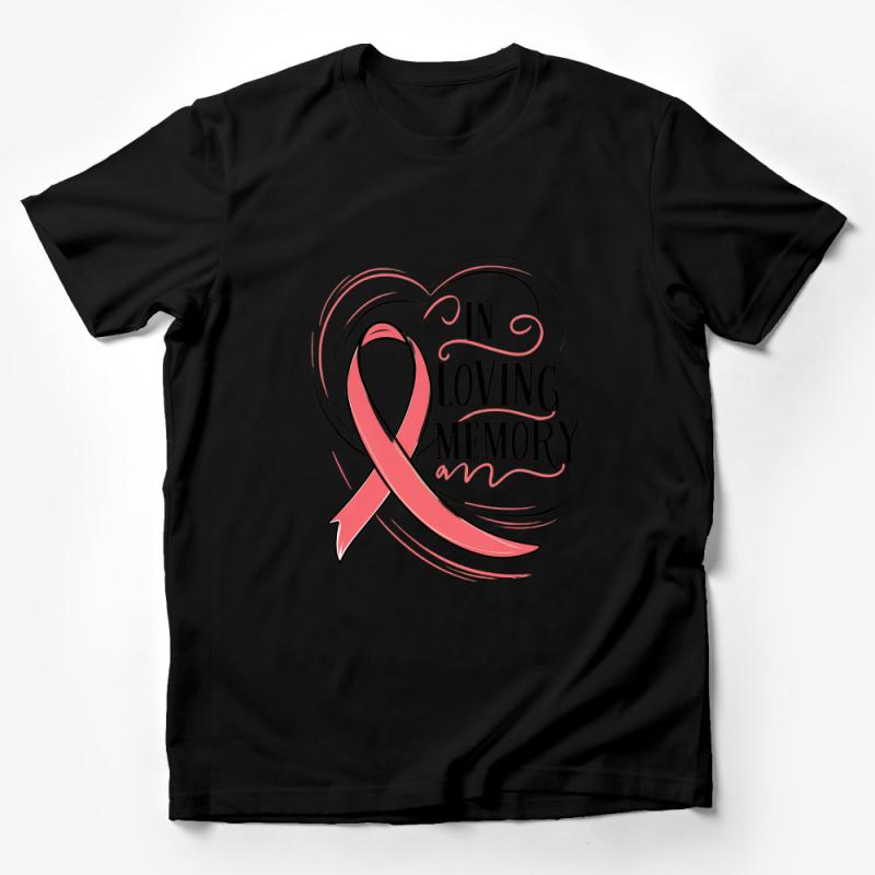 In Loving Memory Heart Ribbon T-Shirt, Support Awareness Tee, Memorial Cancer Tribute, Remembrance Gift Top, Unisex Comfort Fit Male T-Shirt