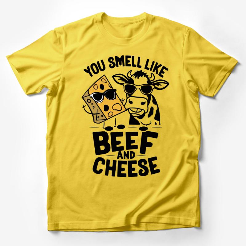 Funny Cheese and Cow Graphic Tee, You Smell Like Beef And Cheese T-Shirt, Unisex Novelty Shirt, Casual Comfy Top, Cartoon Animal Tee Male T-Shirt