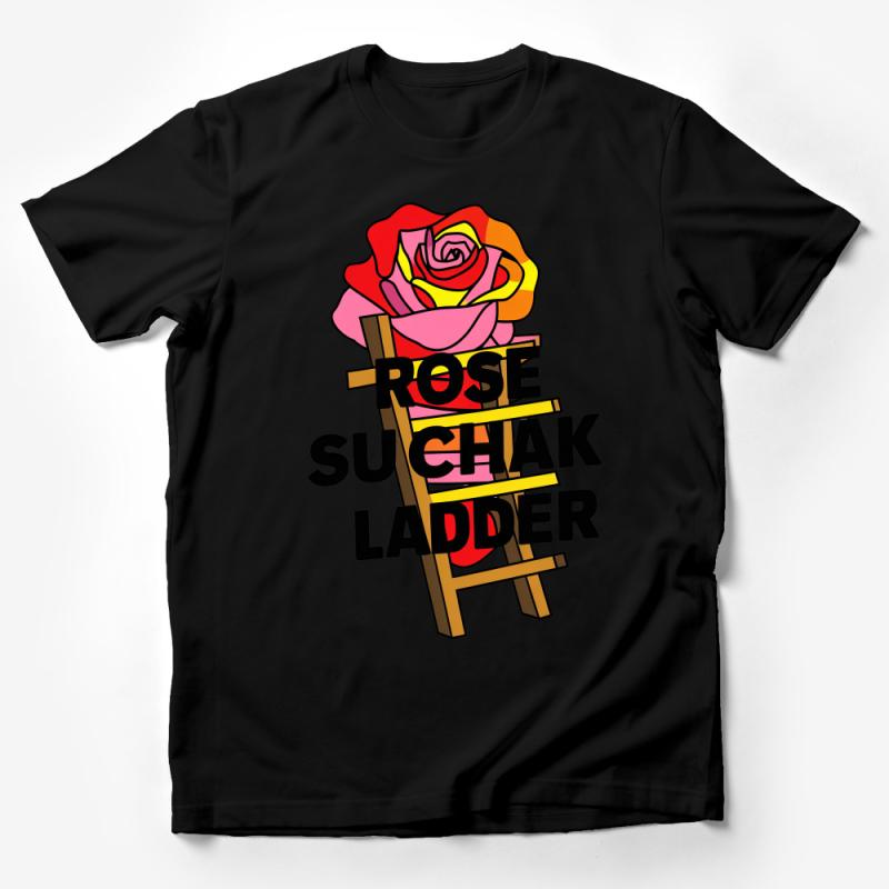 Women's Floral Ladder Graphic T-Shirt, Colorful Rose Print Tee, Casual Summer Fashion Top, Unique Flower Design Shirt, Gift for Her Male T-Shirt