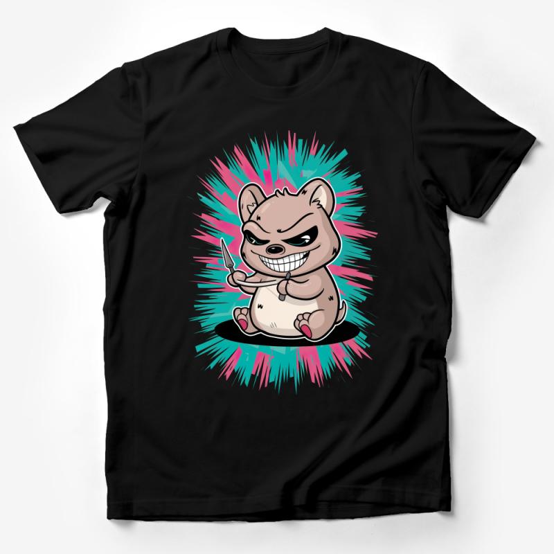 Cute Angry Hamster Graphic T-Shirt, Funny Animal Cartoon Tee, Unisex Casual Shirt, Unique Illustrated Top, Gift for Pet Lovers Male T-Shirt