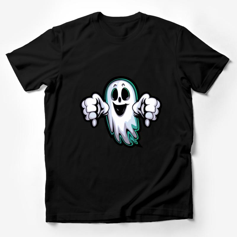 Happy Ghost Cartoon T-Shirt, Cute Spooky Character Tee, Unisex Ghost Graphic Shirt, Friendly Spirit Halloween Apparel Male T-Shirt