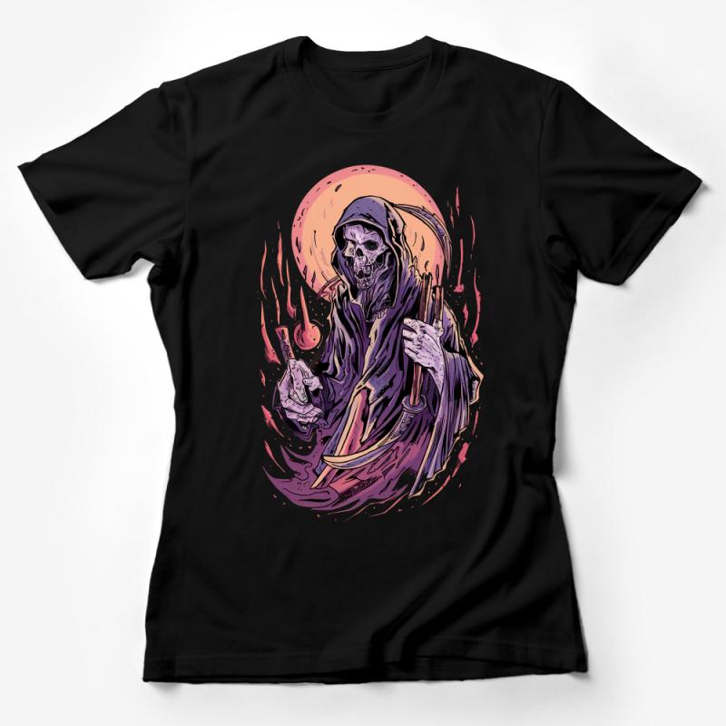 Grim Reaper T-Shirt, Mystical Death Figure Tee, Gothic Skeleton Art, Horror Fantasy Graphic Shirt, Unisex Clothing Female T-Shirt