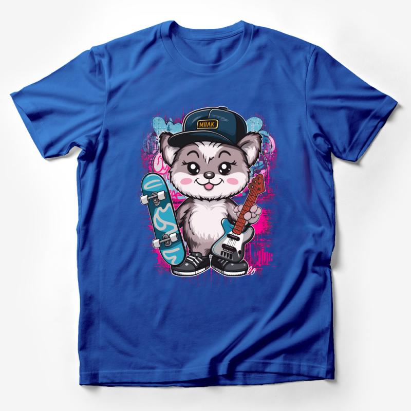 Cool Skateboarding Koala T-Shirt, Cartoon Animal Tee, Kids and Adults Streetwear, Hip Hop Koala with Guitar Top Male T-Shirt