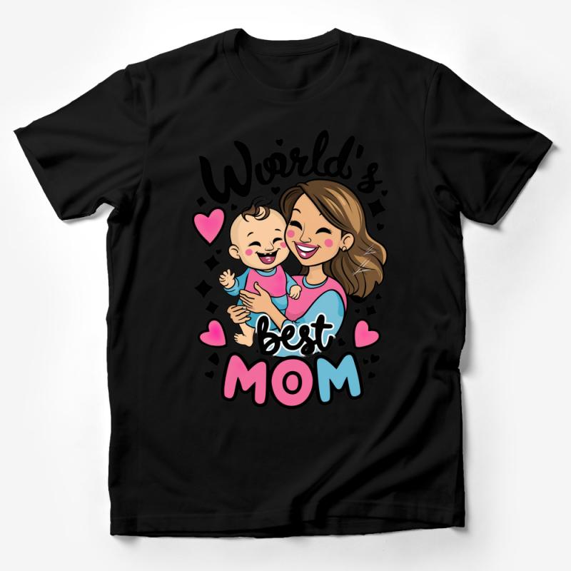 Cute Mother and Baby T-Shirt, World's Best Mom Graphic Tee, Mother's Day Gift, Mom Love Hearts Top, Casual Mommy Shirt Male T-Shirt